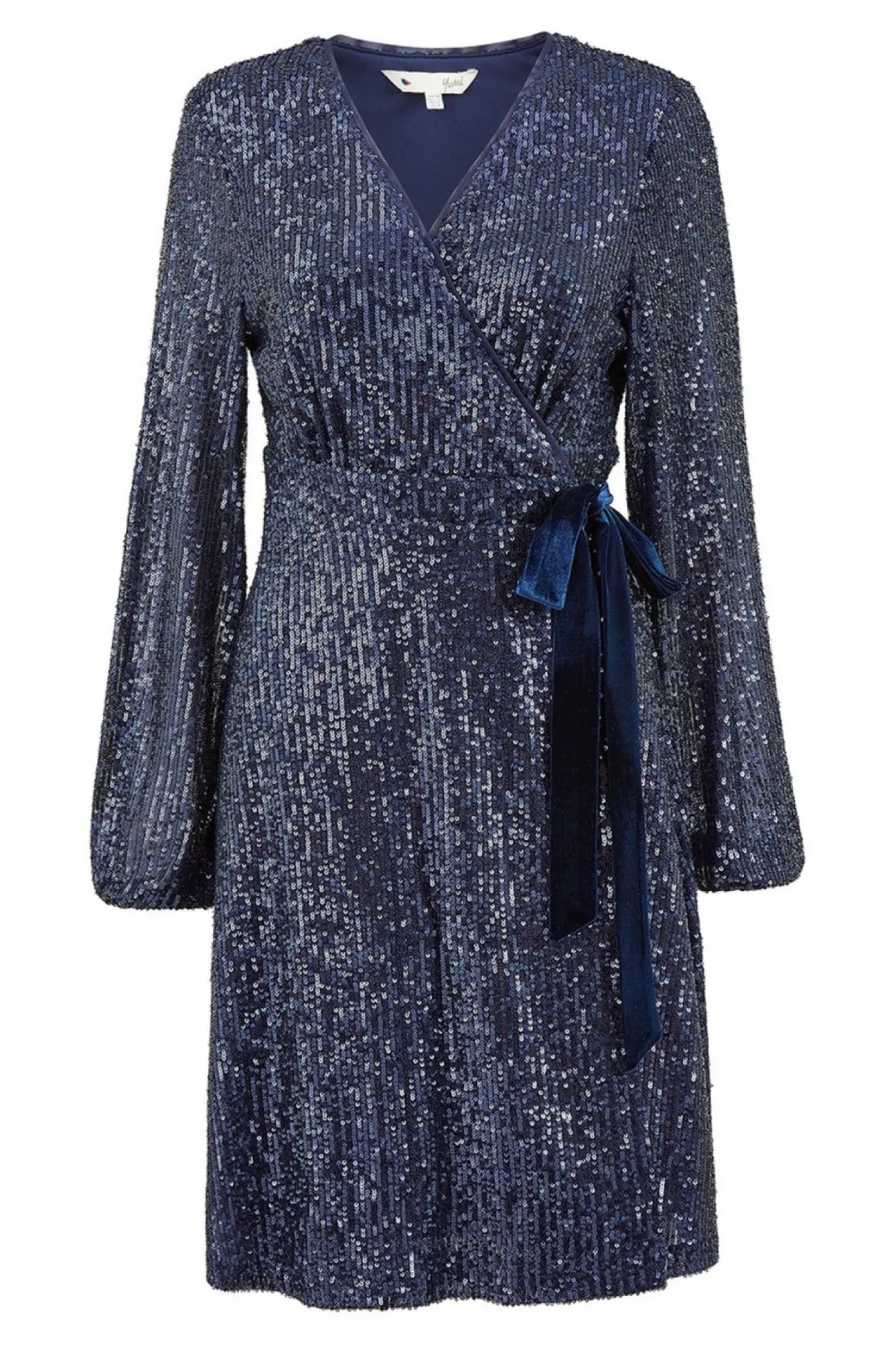 Mini Dresses^Yumi Sequin Wrap Dress With Velvet Tie Navy