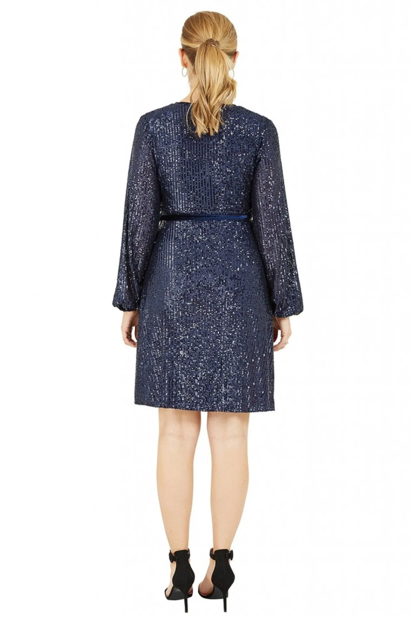 Mini Dresses^Yumi Sequin Wrap Dress With Velvet Tie Navy