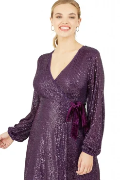 Mini Dresses^Yumi Sequin Wrap Dress With Velvet Tie Purple
