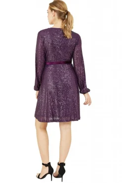 Mini Dresses^Yumi Sequin Wrap Dress With Velvet Tie Purple
