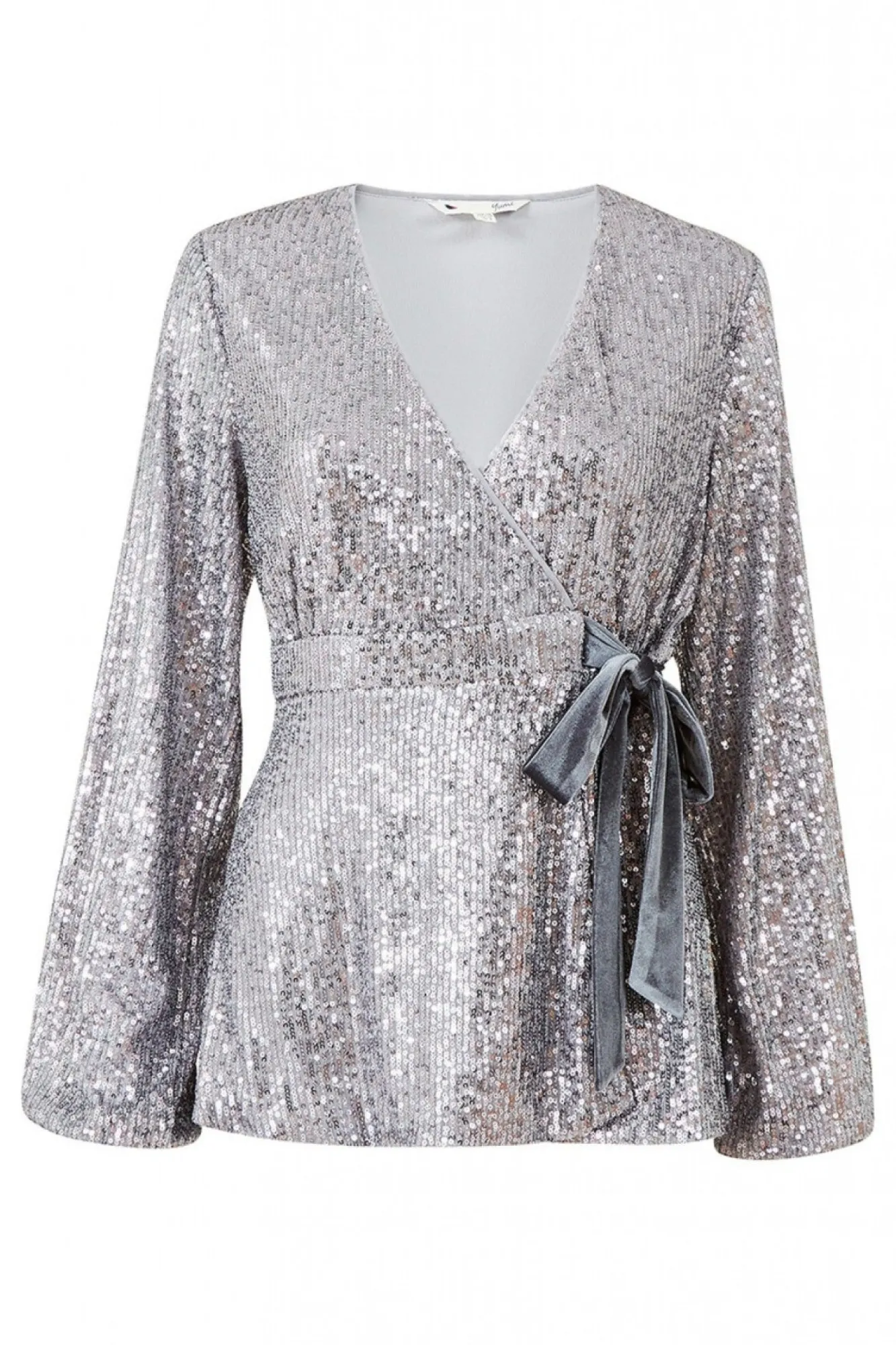 Blouses^Yumi Sequin Wrap Top Silver