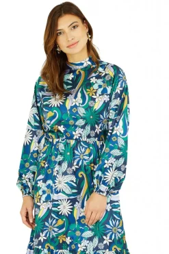 Midi Dresses^Yumi Seventies Floral Print High Neck Midi Dress Green