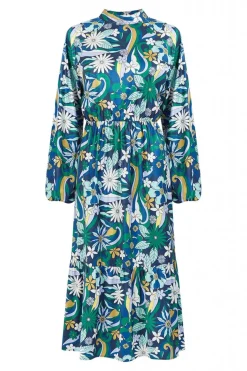 Midi Dresses^Yumi Seventies Floral Print High Neck Midi Dress Green