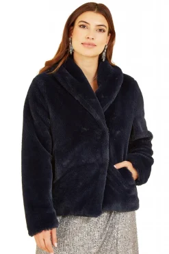 Outerwear^Yumi Short Wrap Faux Fur Coat Navy