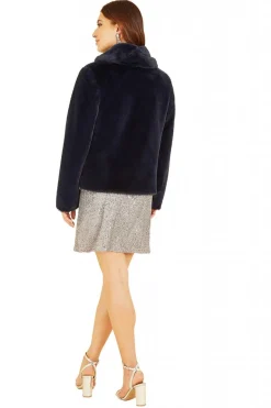 Outerwear^Yumi Short Wrap Faux Fur Coat Navy