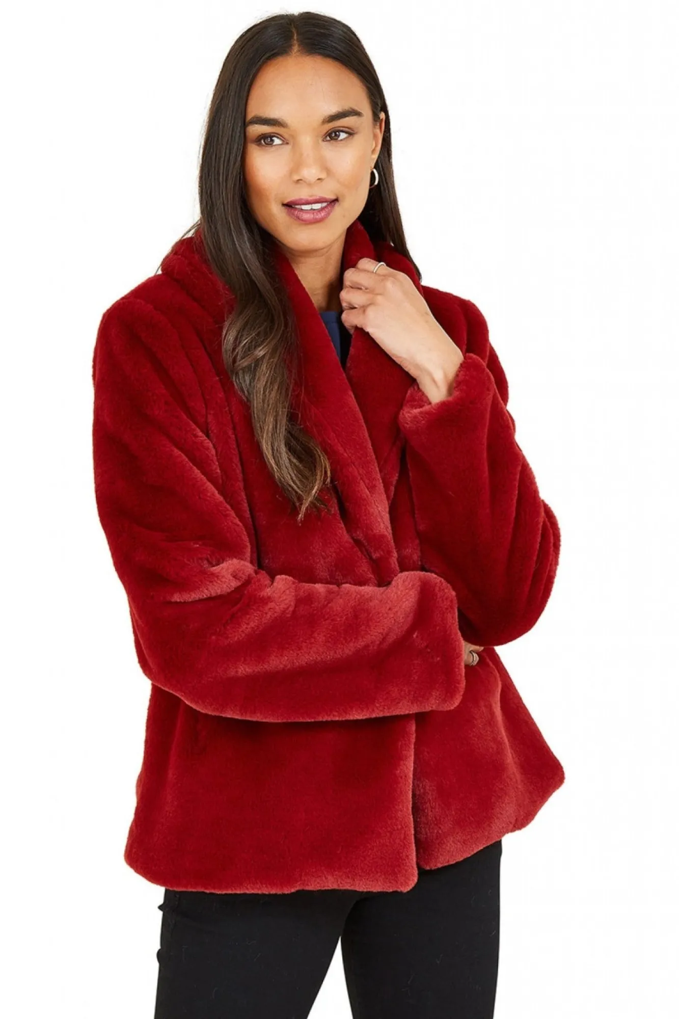 Outerwear^Yumi Short Wrap Faux Fur Coat Red