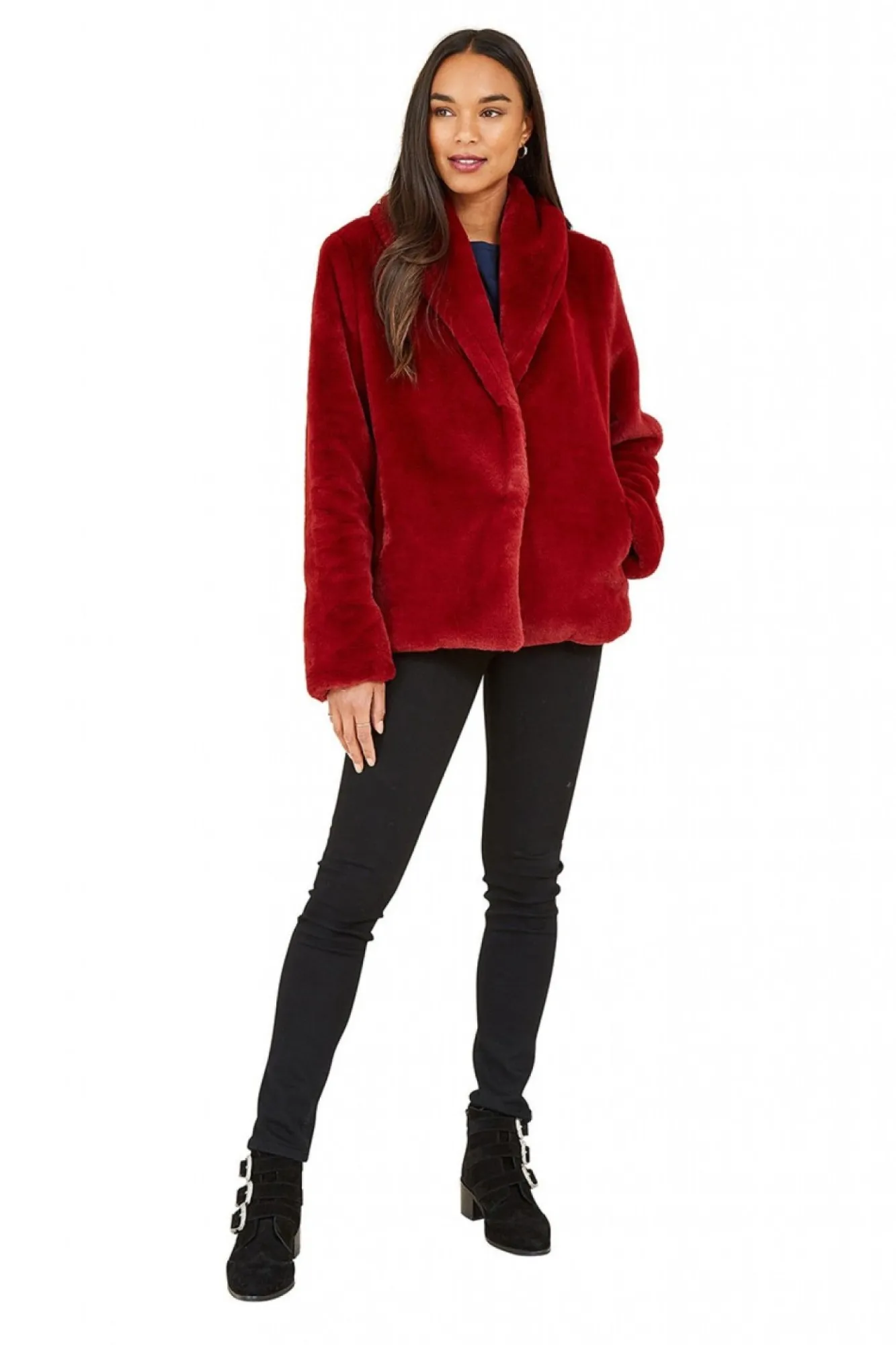 Outerwear^Yumi Short Wrap Faux Fur Coat Red
