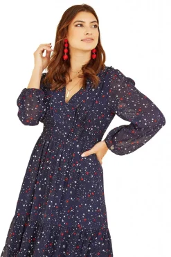 Midi Dresses^Yumi Star Print Long Sleeve Midi Dress Navy
