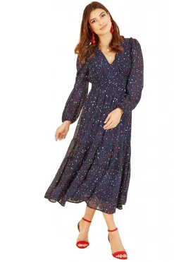 Midi Dresses^Yumi Star Print Long Sleeve Midi Dress Navy