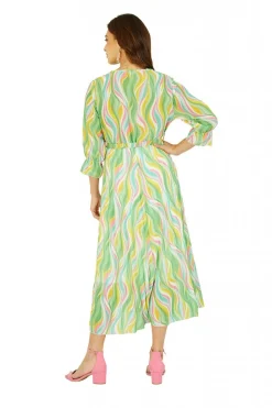 Midi Dresses^Yumi Swirl Print Pleated Dress With Belt Green