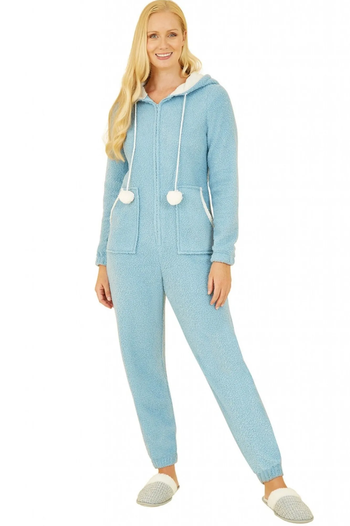 Loungewear & Sleepwear^Yumi Teddy Bear Onesie With Pom Pom Blue