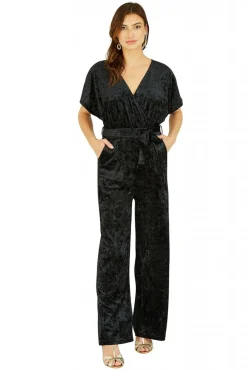 Jumpsuits^Yumi Velvet Kimono Sleeve Jumpsuit Black